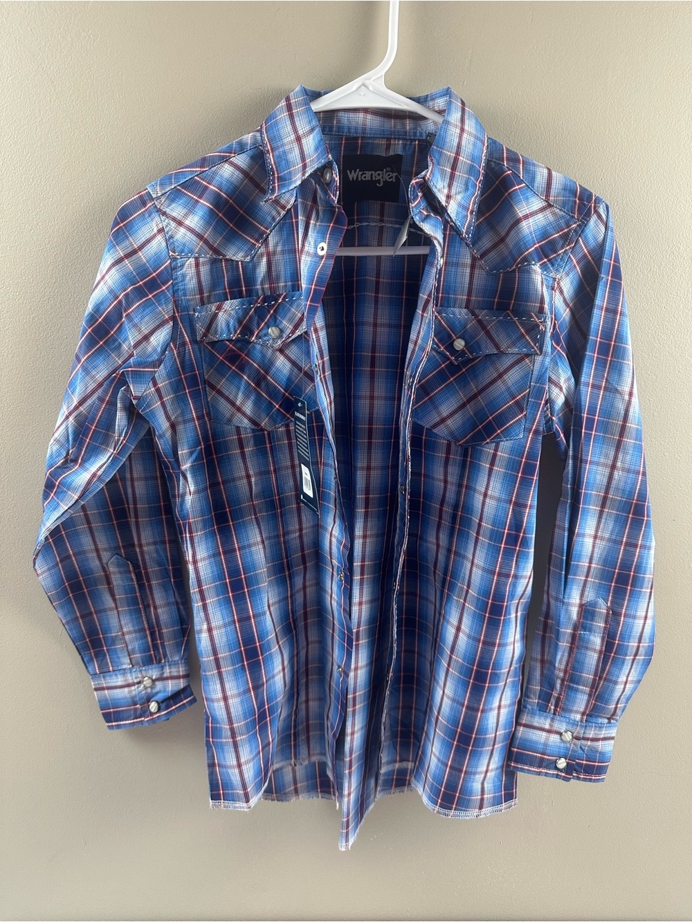 Wrangler Boys' Blue & Red Plaid Western Button-Down NWT